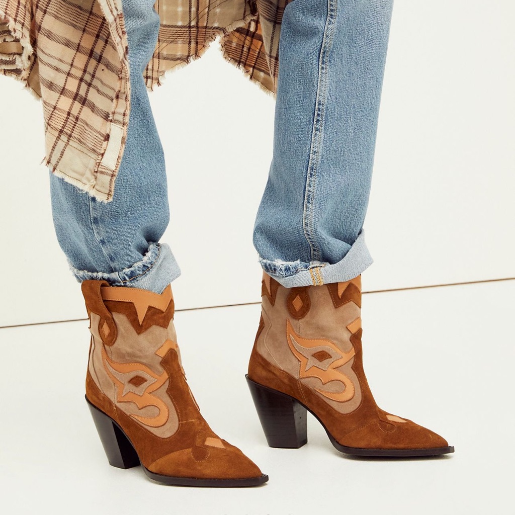 Free People Toral Golden Girl Western Boots Suede Cowgirl Boots 8.5